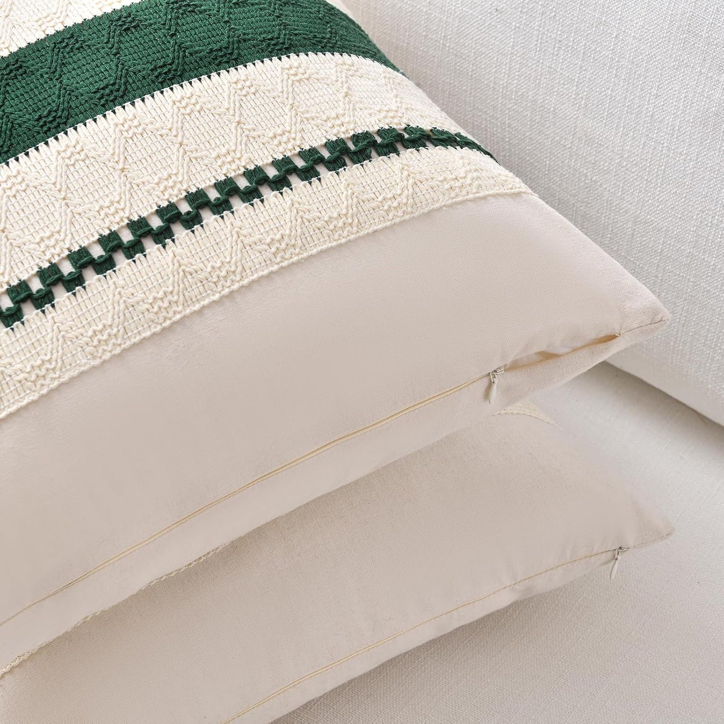 Fancy Homi Set of 2 Dark Green Boho Long LumbarDecorative Throw Pillow Covers 14x24 Inch for Couch Bed Sofa Bedroom, Modern Farmhouse Vintage Forest Green Living Room Decor