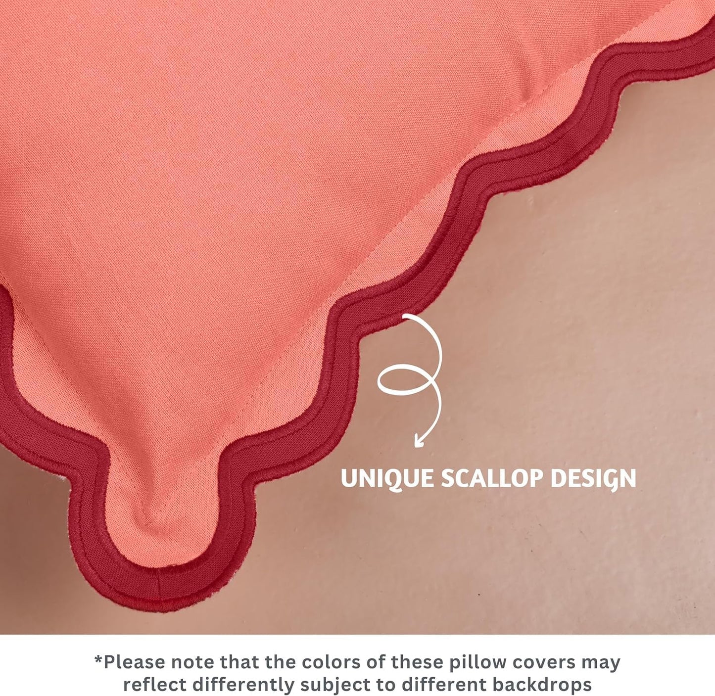 Folkulture Christmas Throw Pillows for Couch | Set of 2 (18x18) Boho Throw Pillow Covers | Red Scalloped Accent Pillows | Xmas Decor for Living Room