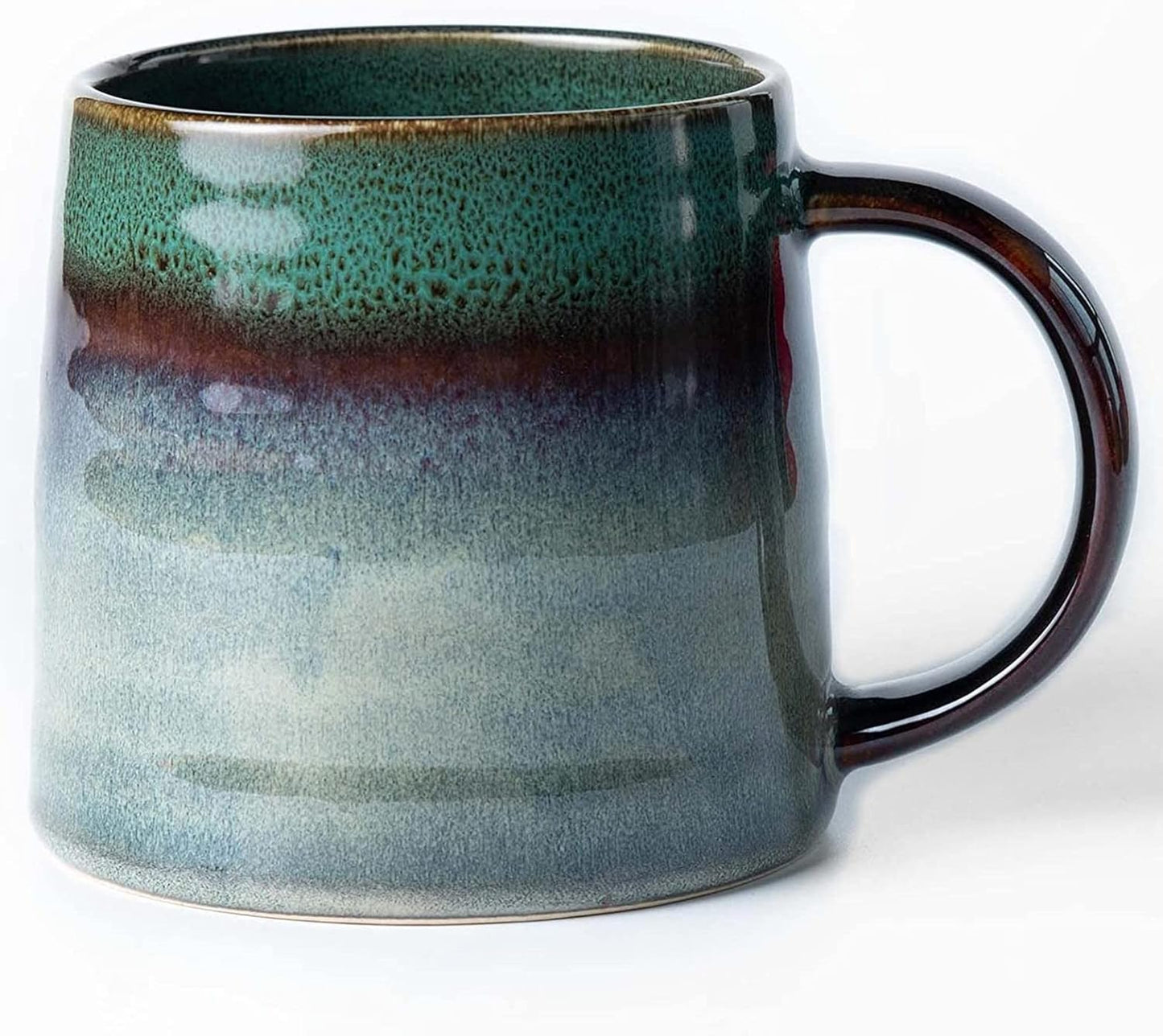 Large Ceramic Coffee Mugs, Handmade Pottery Mug, Tea Cups with Handle for Office and Home, 16 oz, Dishwasher and Microwave Safe (Ink Green)