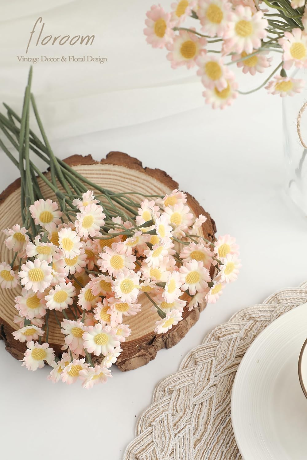 Floroom 24pcs Blush Small Artificial Flowers Faux Silk Daisies Fake Wildflowers with Stems for DIY Pink Wedding Bouquets Floral Arrangements Party Decor Centerpieces Decorations (Vase Not Included)