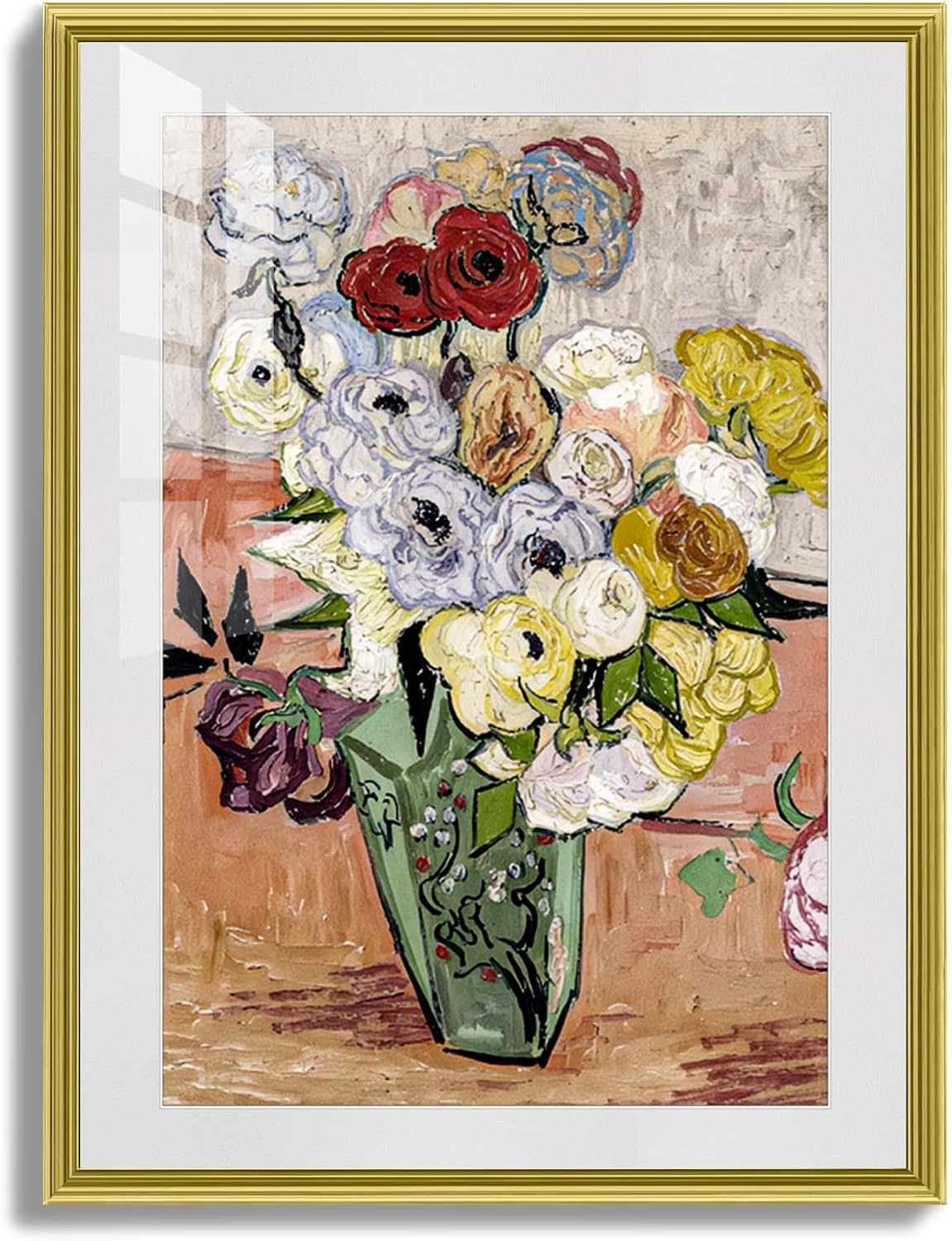 crmotu Flower Pictures Wall Decor, Framed Canvas Wall Art, Vintage Kitchen Wall Art, Floral Art Wall Decor, Still Life Vase Paintings for Living Room Bedroom Dining Room Art Prints 23X31 Inch