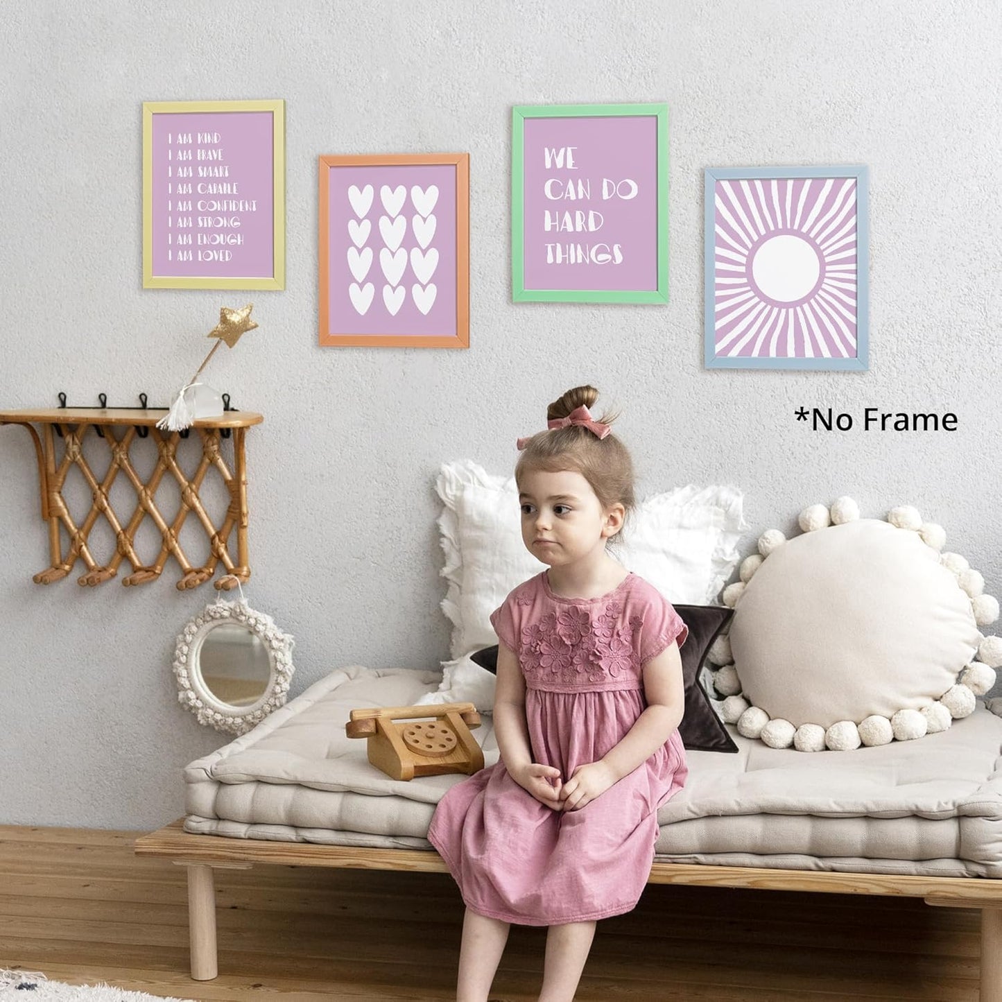 I am Kind Brave Smart Affirmations Purple Sun Sunshine Hearts Poster Prints for Girls Kids Room Playroom Decor,Girl Nursery Decorations Prints Wall Art Unframed 4pcs 8x10inches,Girls Kids Gifts
