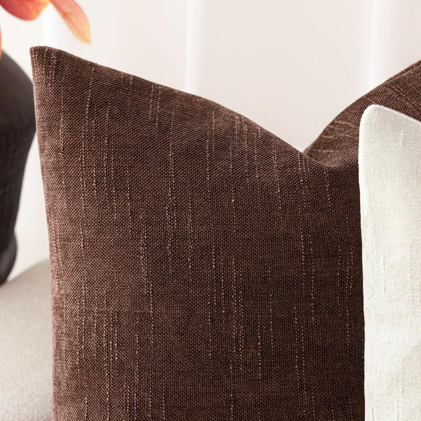 Foindtower Pack of 2 Soft Textured Chenille Throw Decorative Pillow Covers Square Accent Solid Cushion Cover Cozy Neutral Farmhouse Pillow Case for Couch Sofa Bedroom Living Room 20x20 Inch,Red Brown