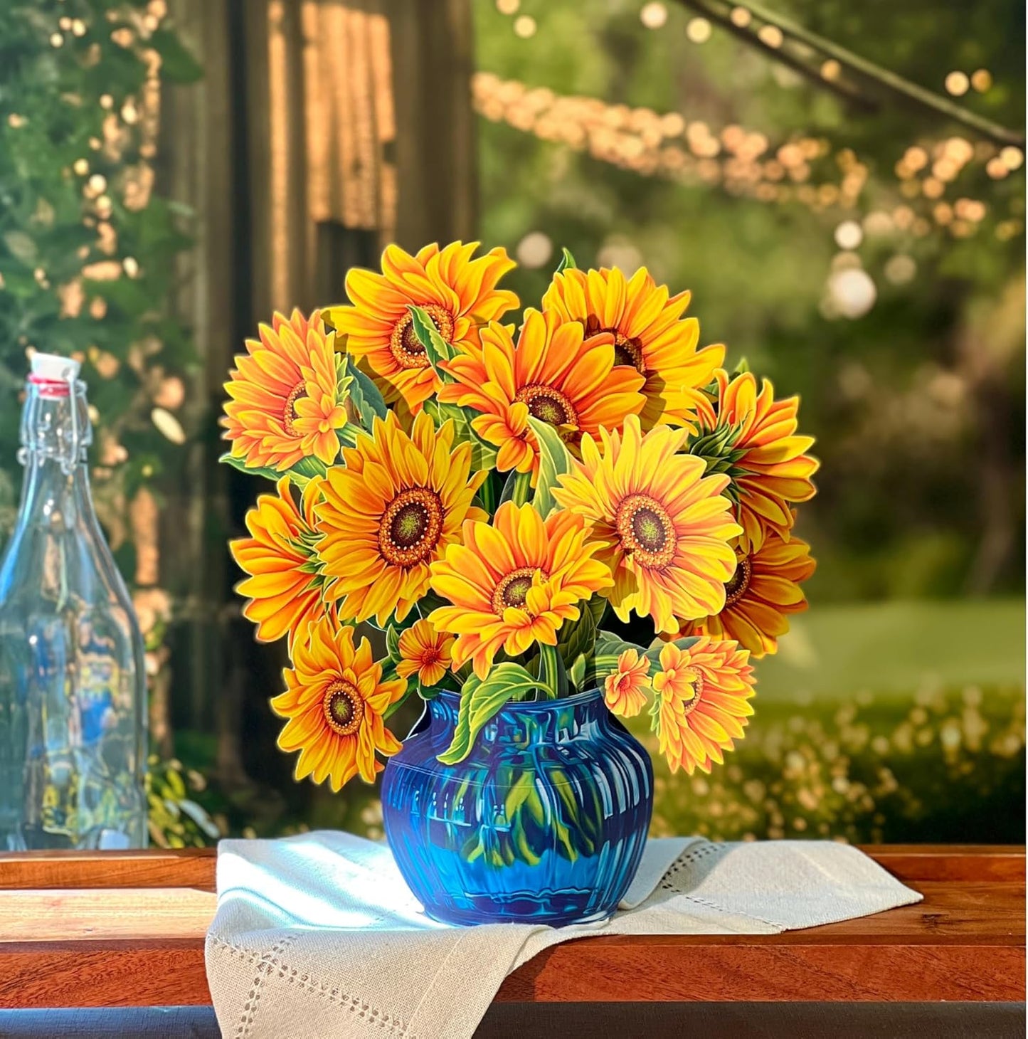Freshcut Paper Pop Up Cards, Sunflowers, 12 Inch Life Sized Forever Flower Bouquet 3D Popup Greeting Card, Birthday Cards, Get Well Gifts, Blank Notecard & Envelope