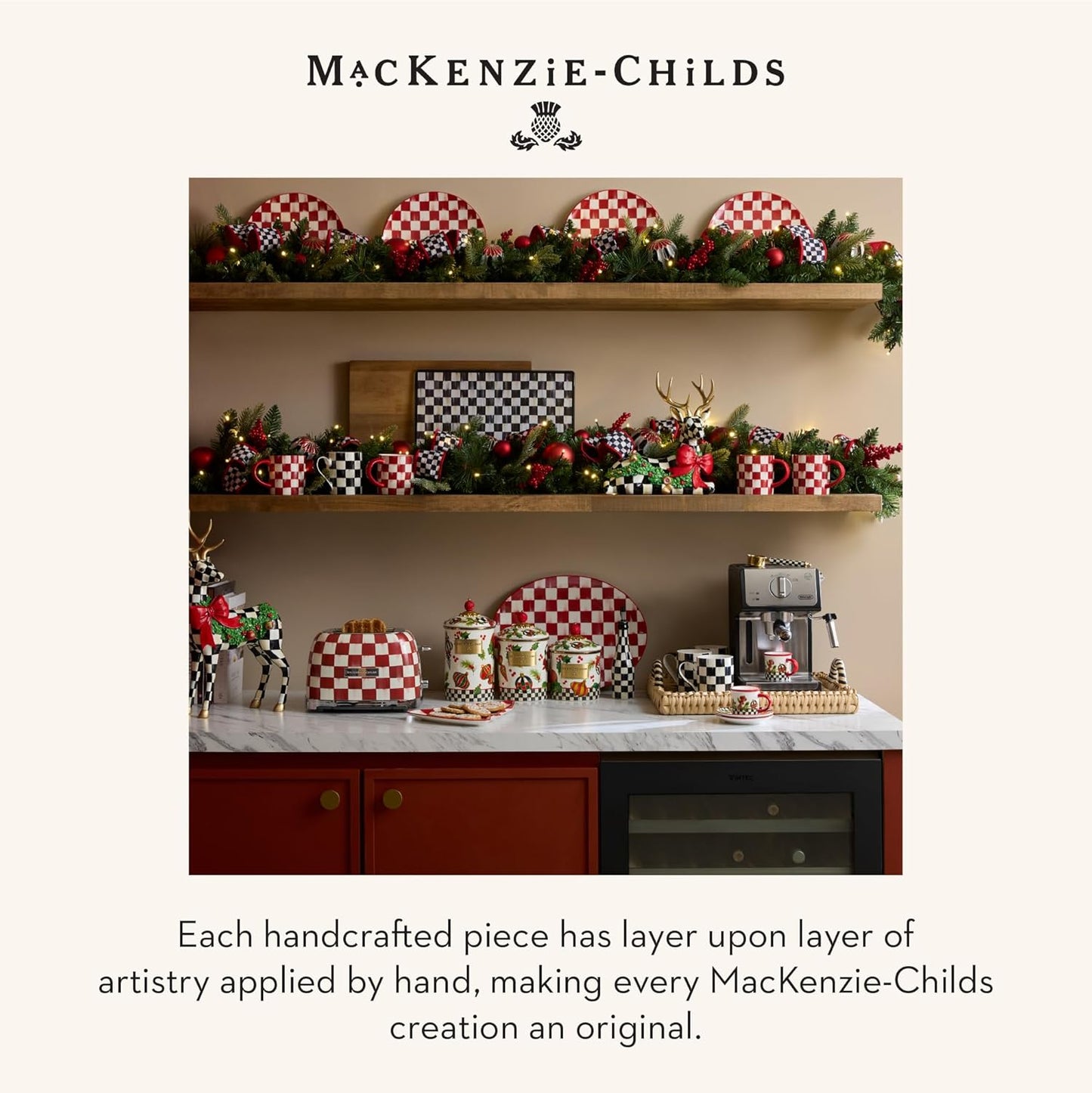 MACKENZIE-CHILDS Set of 2 Stoneware Espresso Cup and Saucer, Cute Coffee Cups