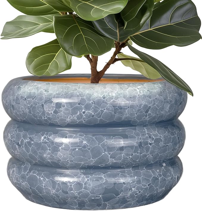 SQOWL Ceramic Planter 13.5 Inch - Large Plant Pot Indoor with Drainage Hole Outdoor Planter Round Flower Pot Modern Decorative Plant Pot for Home Office Decor Gray