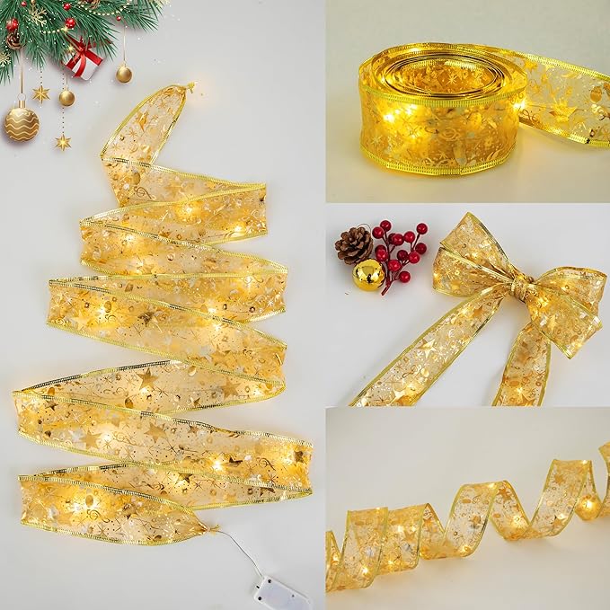 2FT Tabletop Mini Christmas Tree, 24 Inch Small Artificial Christmas Tree with Silk Ribbon Light, Star Treetop, DIY Ornaments, New Xmas Pine Tree Decoration for Kid Friend Family Holiday Home Office