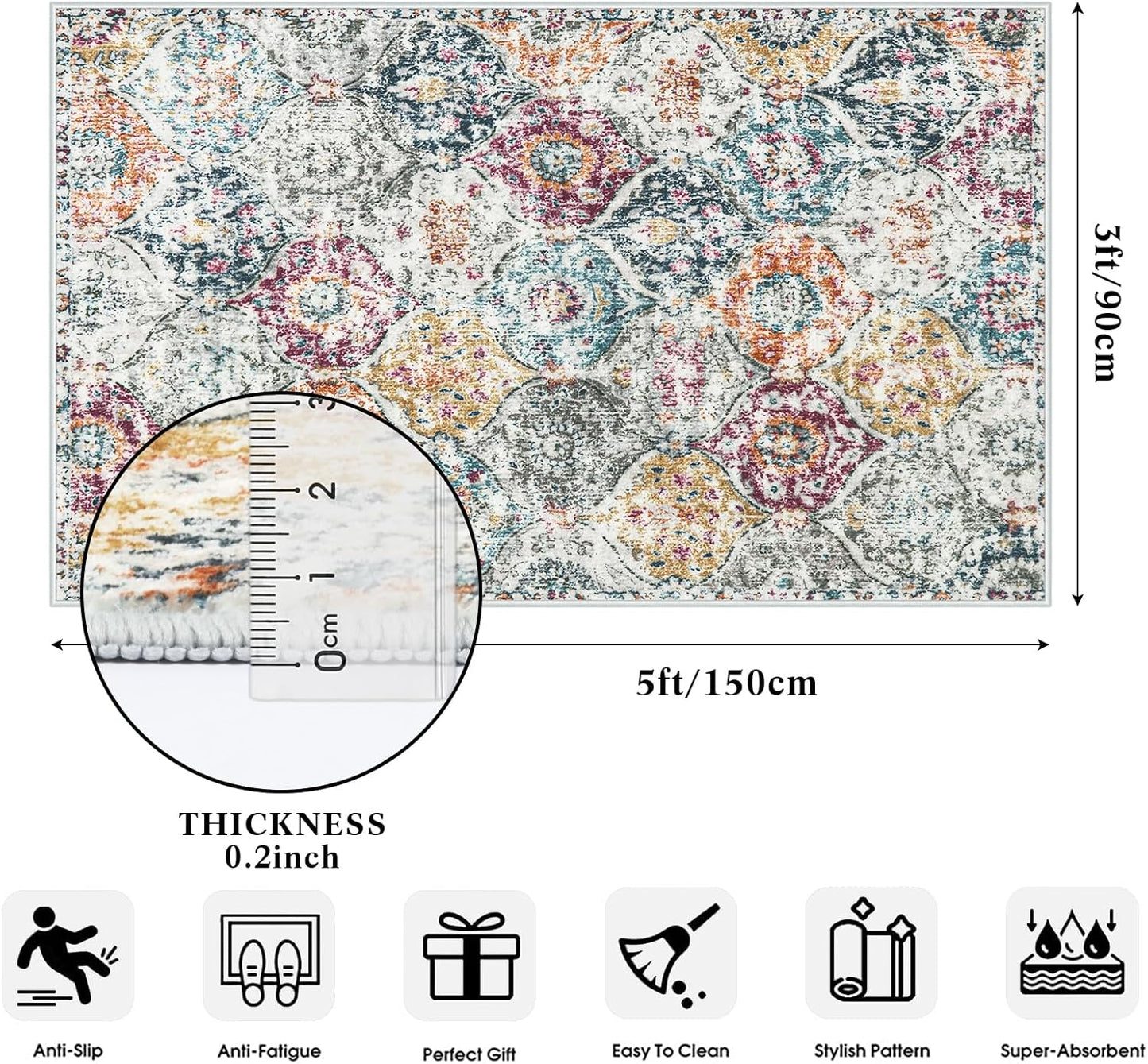 Lahome Moroccan Hallway Rug, 2'5''x8' Kitchen Runner Rugs Non Skid Washable Runners for Hallways, Ultra-Thin Oriental Carpet for Entryway Laundry Room Bedroom Bathroom, Aqua/Multi