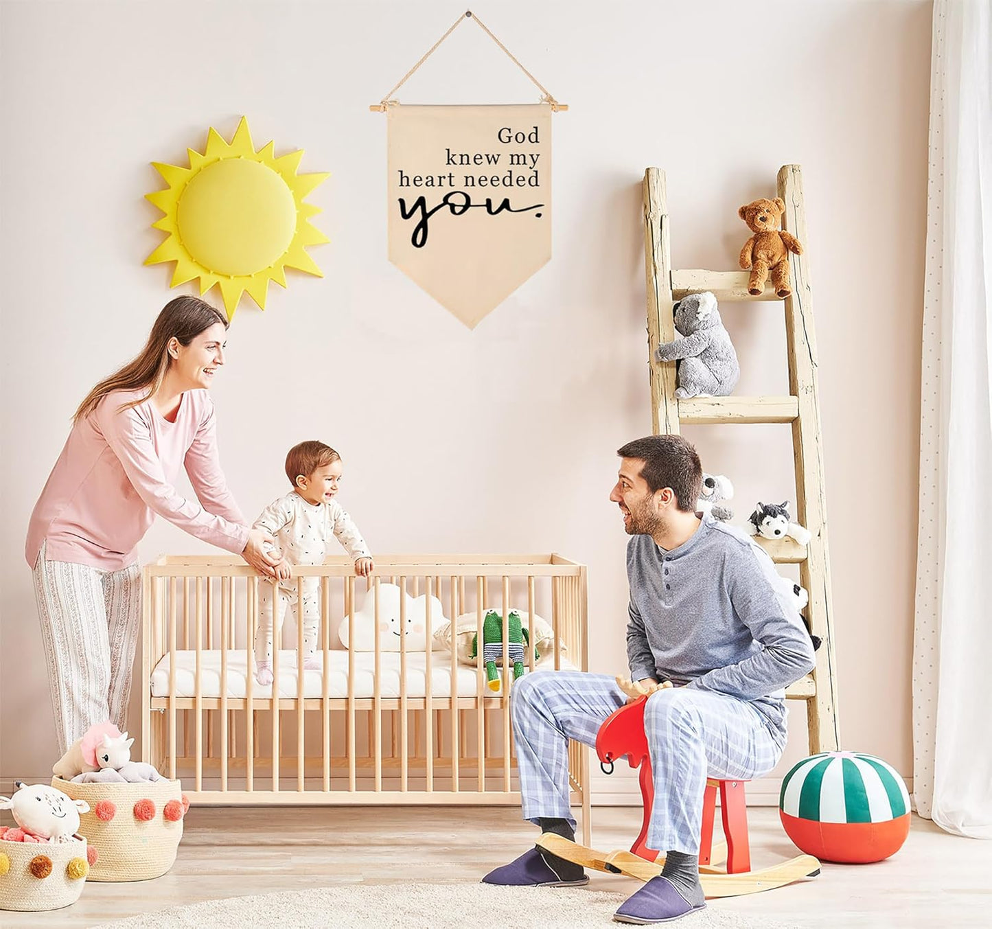 GEANHIL Natural Beige Heart Banner - 15.6'' x 11'', Wall Mount, Cotton Canvas, Christian Bible Verses, Baby Newborn Kids Gift, Nursery Bedroom Playroom Decor, New Year Birthday Christmas