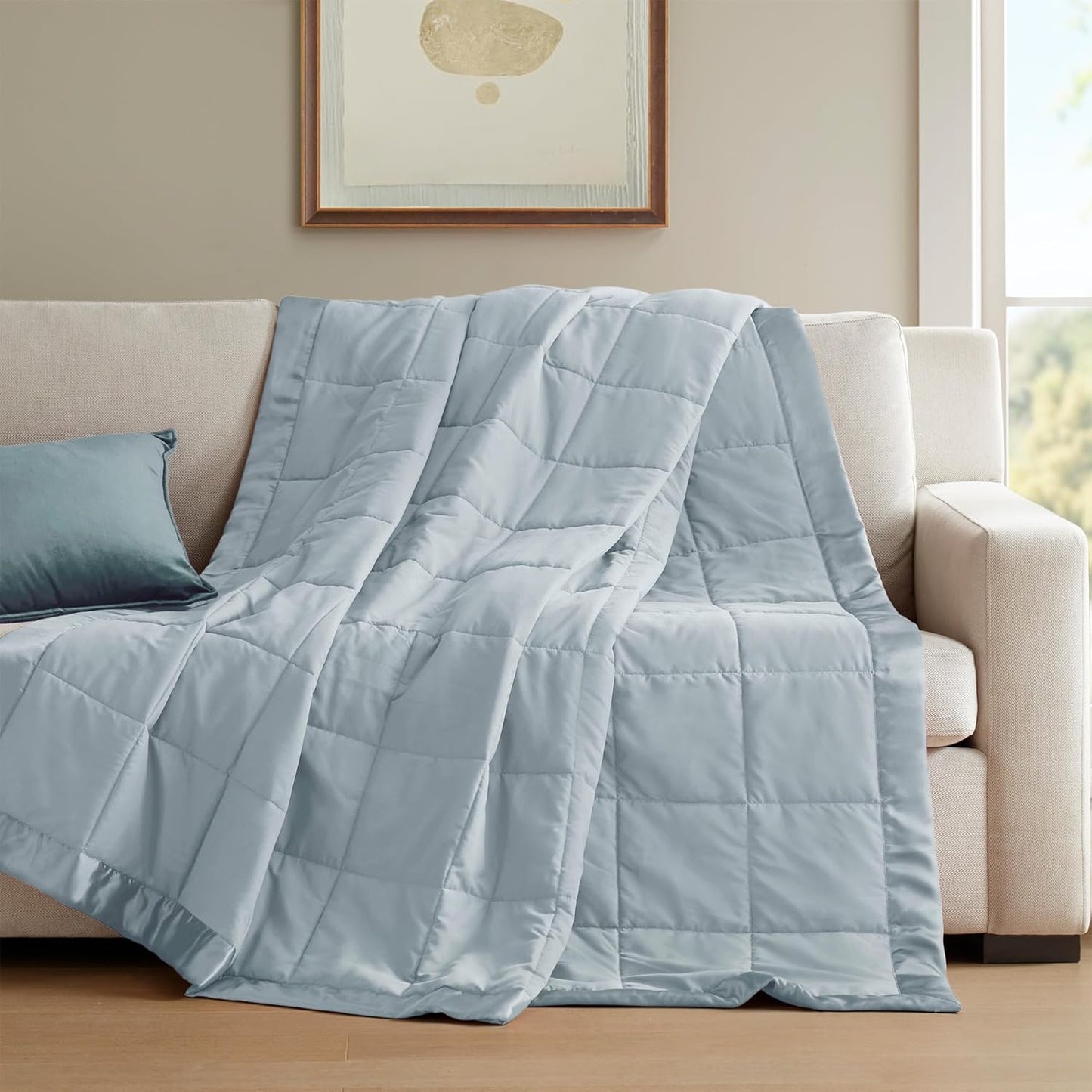 Madison Park Windom Down Alternative Blanket, Premium 3M Scotchgard Moisture Wicking Treatment, Lightweight and Soft Bed Cover For All Season, Satin Trim, Blue King