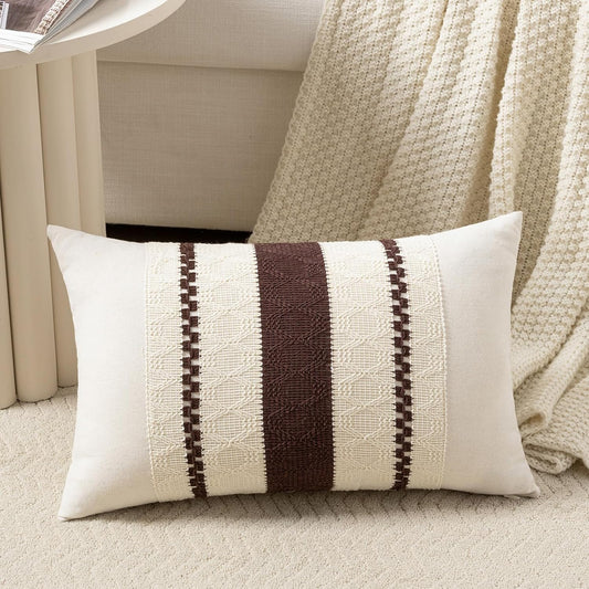 Fancy Homi Set of 1 Boho Brown Lumbar Decorative Throw Pillow Cover 12x20 Inch for Couch Bed Sofa Chair, Modern Organic Farmhouse Home Decor, Soft Cotton Cute Accent Rectangle Cushion Case