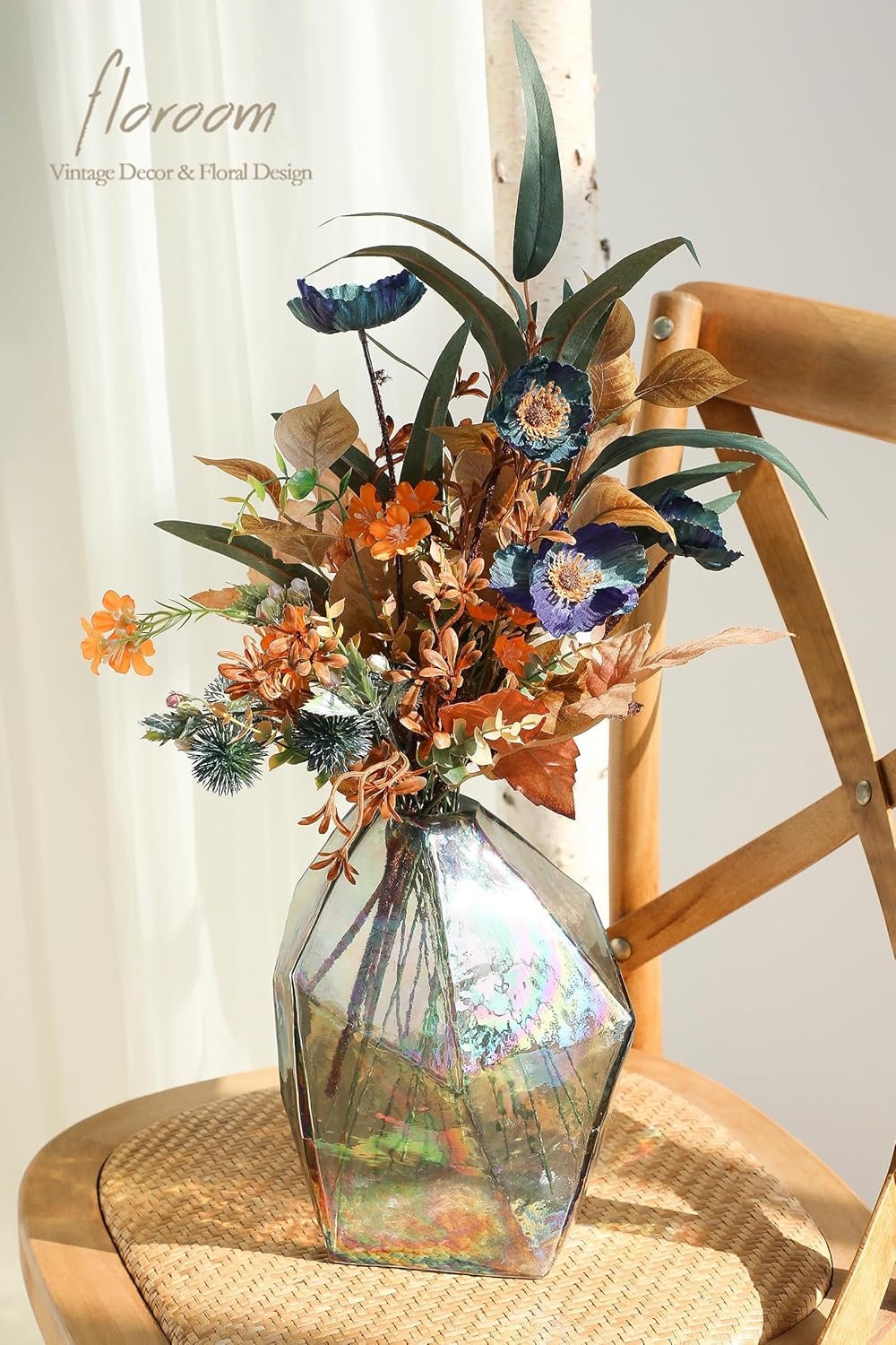 Floroom Artificial Greenery Stems Box Set, 39pcs with 8 Kinds of Faux Greenery Flowers Picks for DIY Bridal Bouquets Wedding Floral Arrangement Table Centerpieces, Earth Tones & Teal