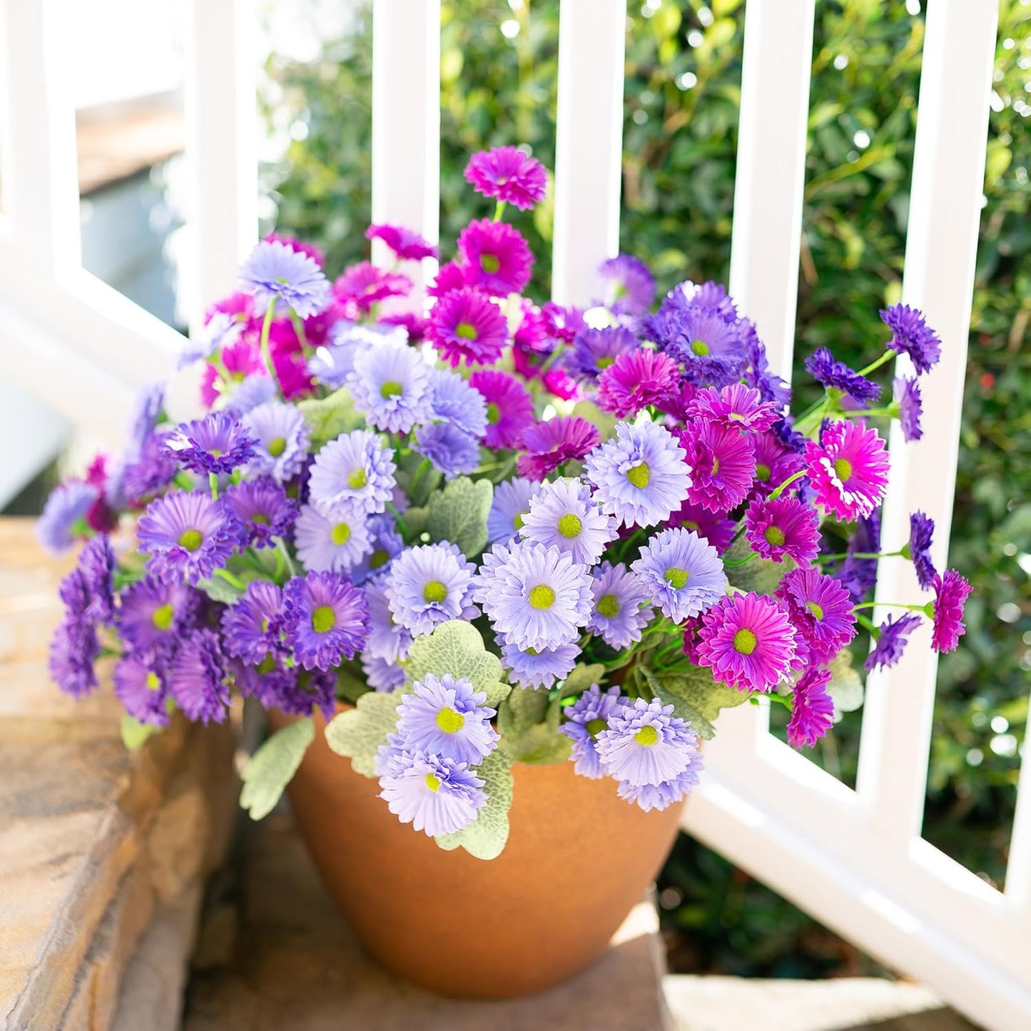 HyeFlora Dahlia Artificial Flowers for Outdoors Decoration, 6 Bundles Fake Mums Faux Flowers Plants Realistic UV Resistant Silk Flowers for Outside Planter Front Door Yard Garden Indoor Home, Mix