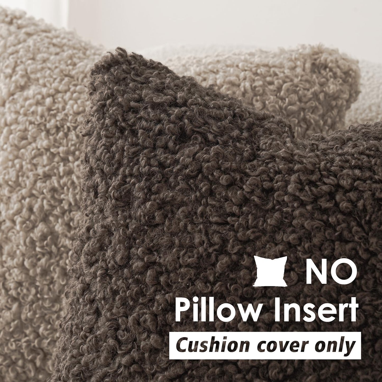 Foindtower 2 Pieces 22x22 Inch Chocolate, Faux Fur Throw Pillow Cover Accent Sherpa Pillow Fuzzy Soft Pillowcases Sheepskin Decorative Fleece Cushion Case for Bed Couch Living Room