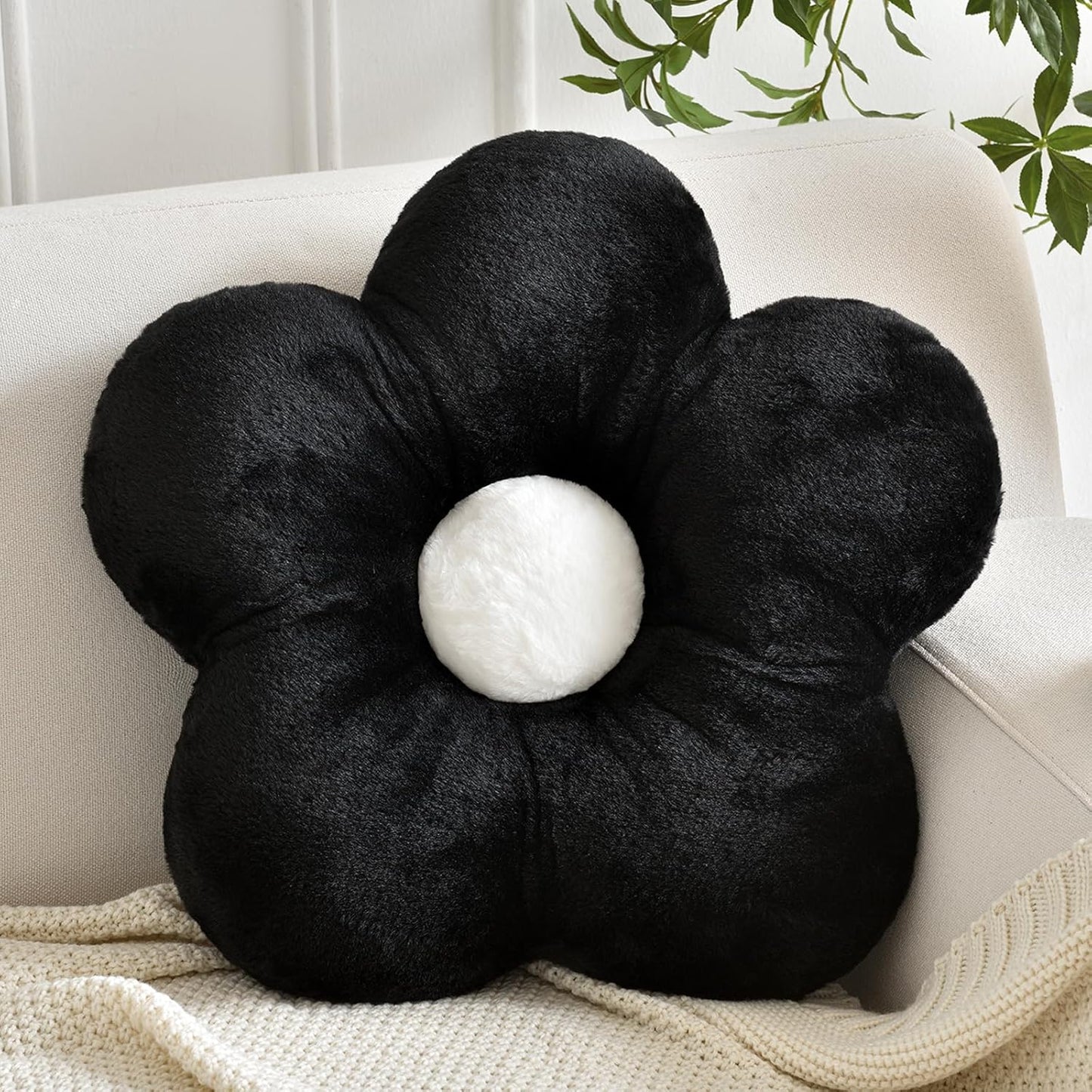 Flower Pillows, Soft Flower Shaped Pillow with Home Decorative for Couch Chair Bed,Flower Floor Throw Pillows for Adults Bedroom Living Room (Black, 19.6 Inches)