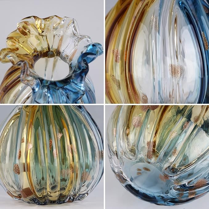 Hand-Blown Glass vase, Unique Wide-Mouth Glass vase, Modern Glass Art Decoration, Suitable for Living Room, Kitchen, Wedding, Dining Table, and Office Centerpiece Floral Arrangements.