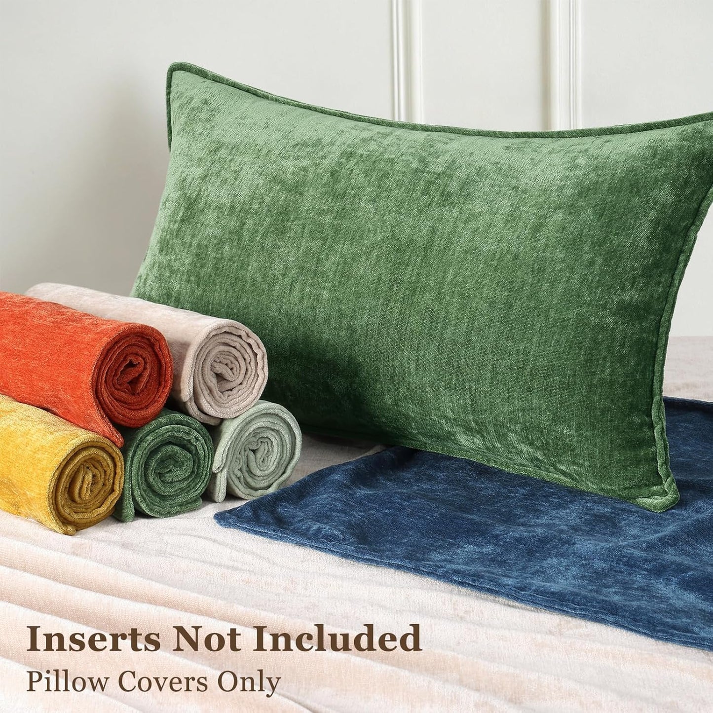 decorUhome Christmas Couch Throw Pillow Covers 24x24 Set of 2, Decorative Soft Euro Neutral Chenille Pillow Covers with Elegant Design for Sofa Bed Living Room Home Decor, Moss Green