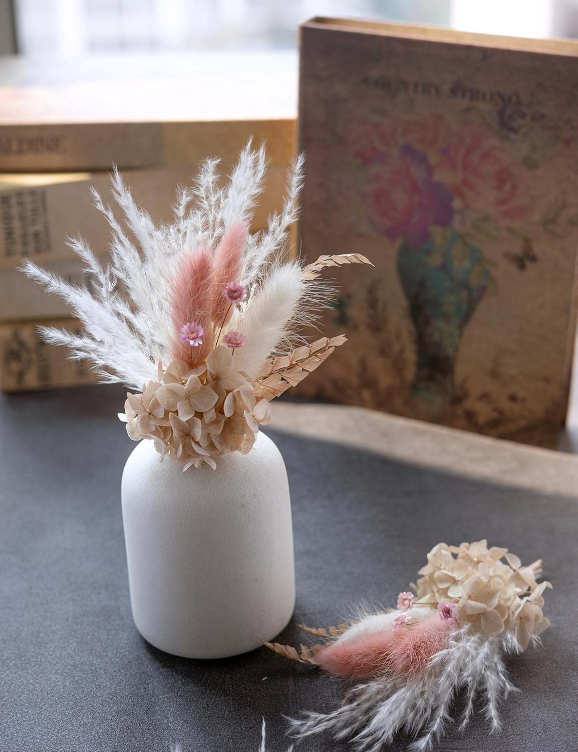 Miniature Dried Flower Bouquet (Pack of 6), Small Dried Pampas Grass, Small Dried Flowers for Crafts, Birthday Cake Bridesmaid Gift Box, Card Envelope Decoration. (Dusty Pink)