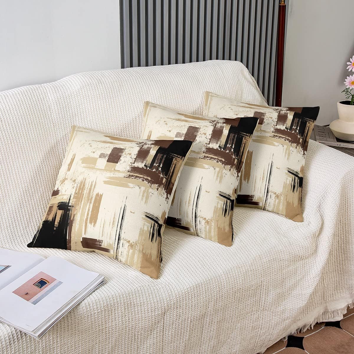 Feelyou Abstract Pillow Covers 22x22 Set of 2 Modern Abstract Art Decorative Throw Pillow Covers Cases Home Decor Brown Grey Black Cushion Case for Couch Sofa Outdoor