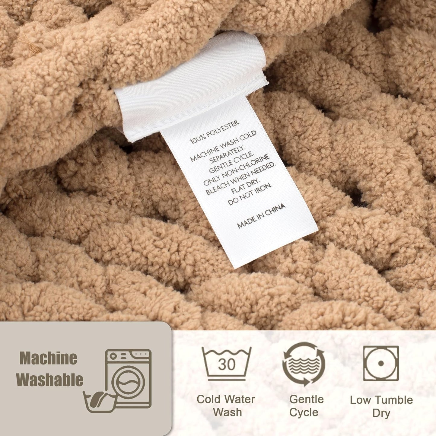 Chunky Knit Throw Blanket 60"X 80", 100% Handmade with Soft Chenille Yarn, 6.7lbs Thick Cable Knitted Blankets, Large Rope Knot Crochet Throws for Couch Sofa Bed Home Decor, Tan Brown