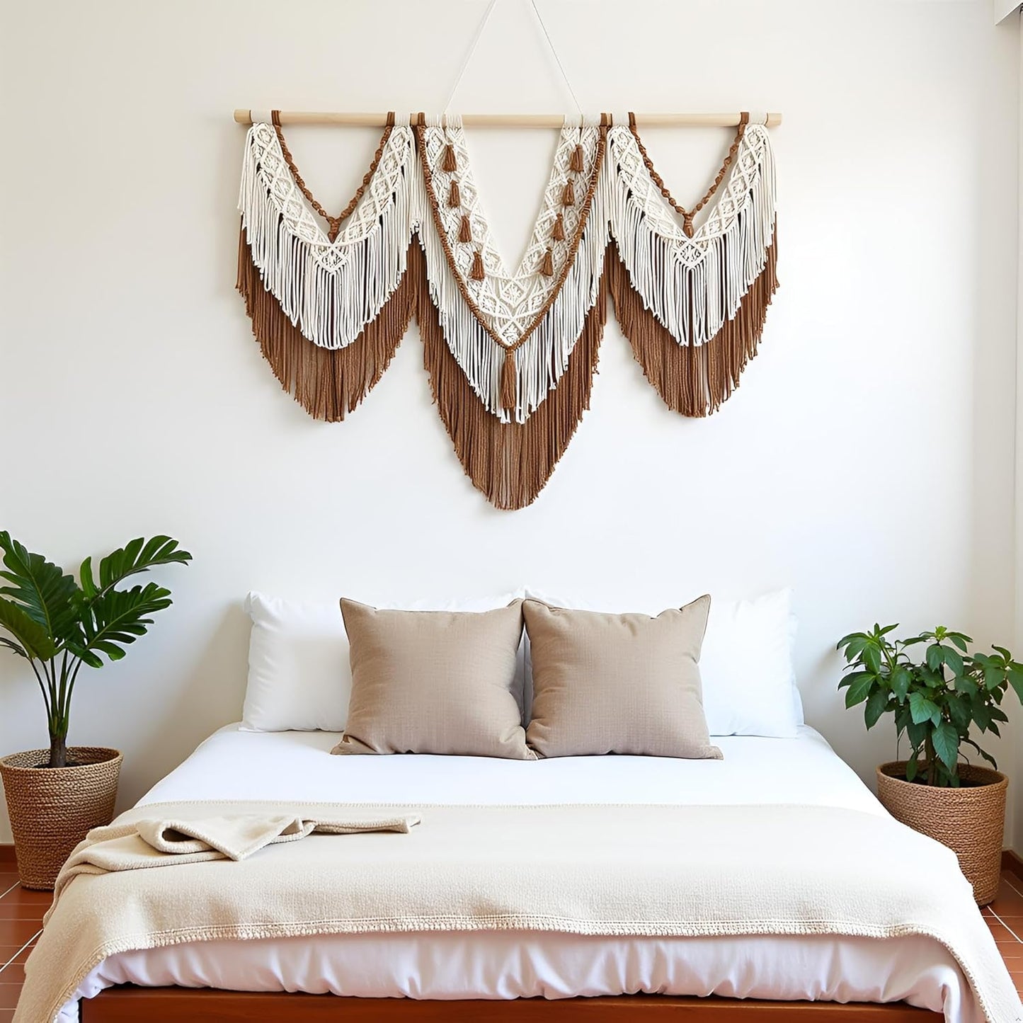 large macrame wall hanging - Boho Tapestry Macrame Wall Decor Art- Chic Bohemian Handmade Woven Tapestry Home Decoration for Bedroom Living Room Apartment Wedding Party - 43"x32" (Beige-Brown)