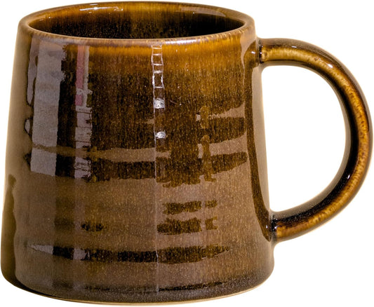 Large Ceramic Coffee Mugs, Handmade Pottery Mug, Tea Cups with Handle for Office and Home, 16 oz, Dishwasher and Microwave Safe (Gold)