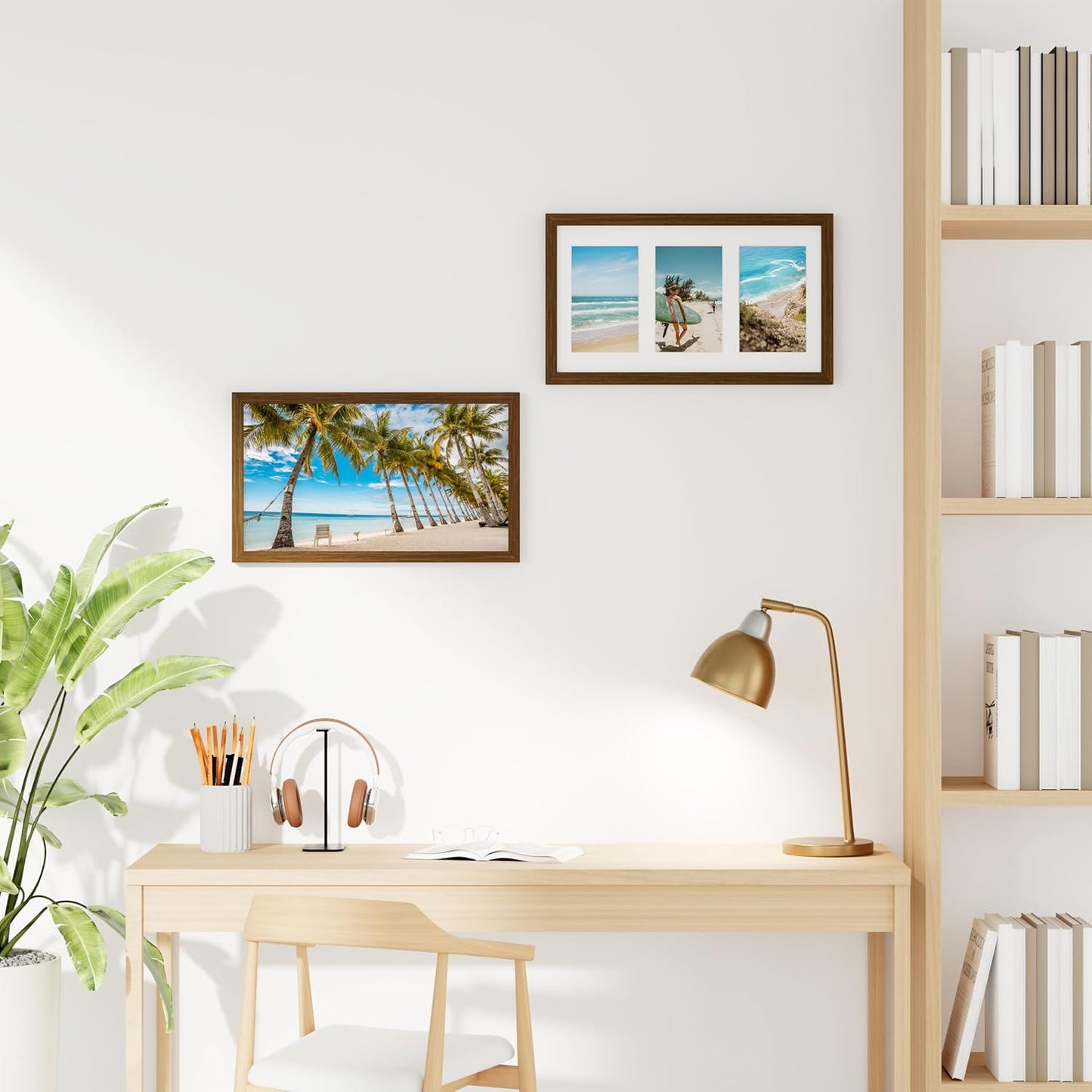 decorUhome 8x14 Picture Frames Collage Wall Decor, Display 3Pcs 4x6 Photos with Mat or 1Pcs 8x14 Unmatted, 3 4x6 Collage Picture Frames for Wall Mounting, Brown