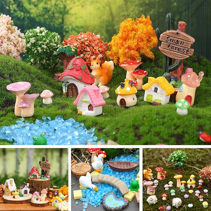 118 PCS Mini Fairy Garden Accessories Kit Cute Miniature Garden Decorations Set Tiny Figurines for DIY Micro Landscape Terrarium Dollhouse Succulent Craft Decor Potted Horticulture Ornaments