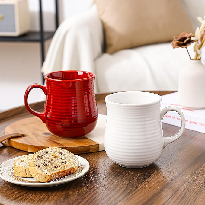 21 oz Large Ceramic Coffee Mugs, Pottery Mug Handmade, Ceramic Tea Cups with Handle for Office and Home, Dishwasher and Microwave Safe (White)