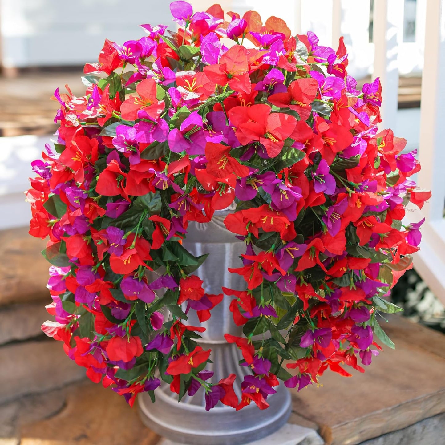HyeFlora Bougainvillea Artificial Hanging Flowers Plants for Outdoors Decoration, 2pcs Fake Flowers Bougainvillea Vines Realistic UV Resistant Silk Flower for Outside Planter Porch Patio Yard Urn, Mix