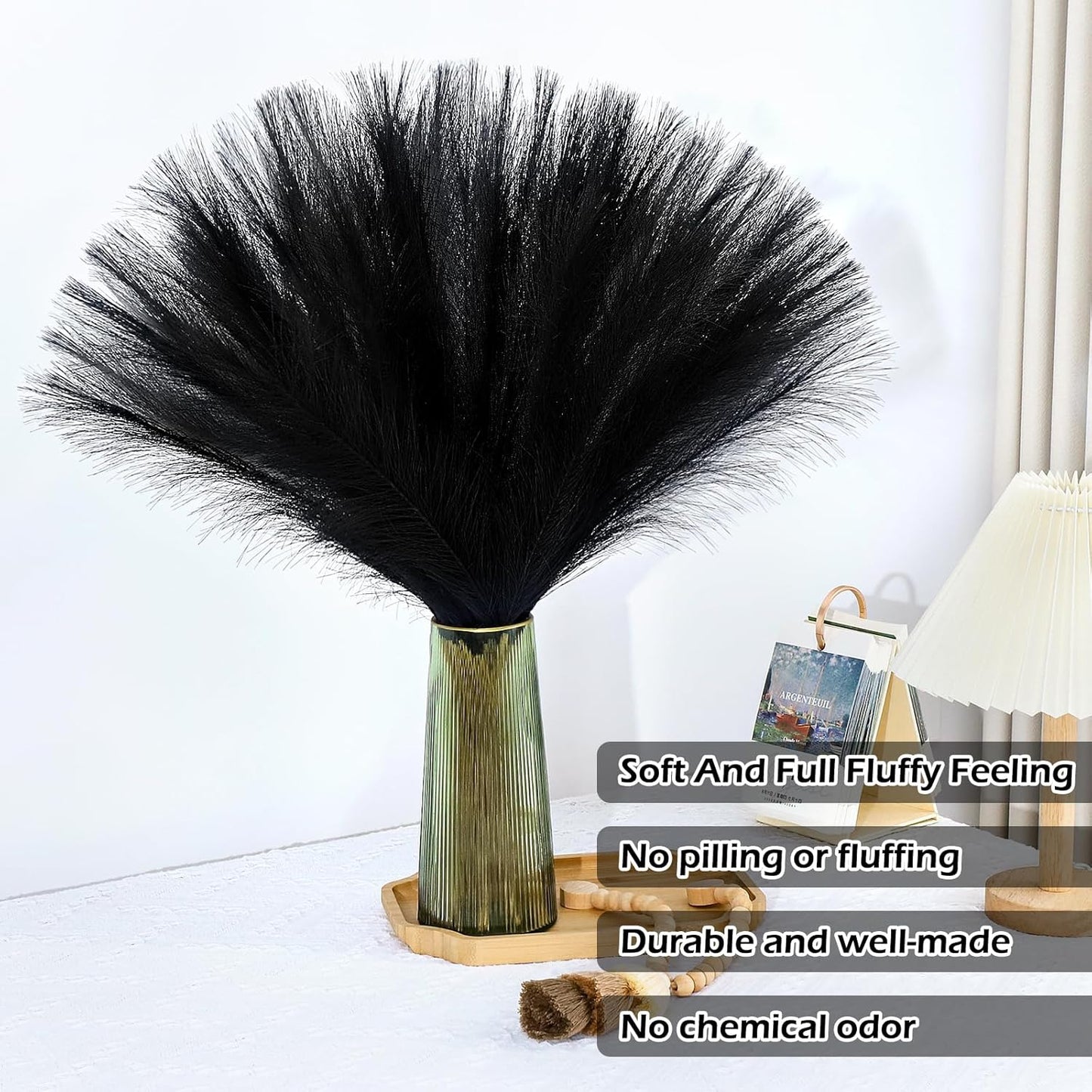 Black Pampas Grass Decor 30 Pcs 21.7 Inch Faux Pampas Grass Bulk Artificial Dried Flowers Small Vase Filler Pompas Grass.