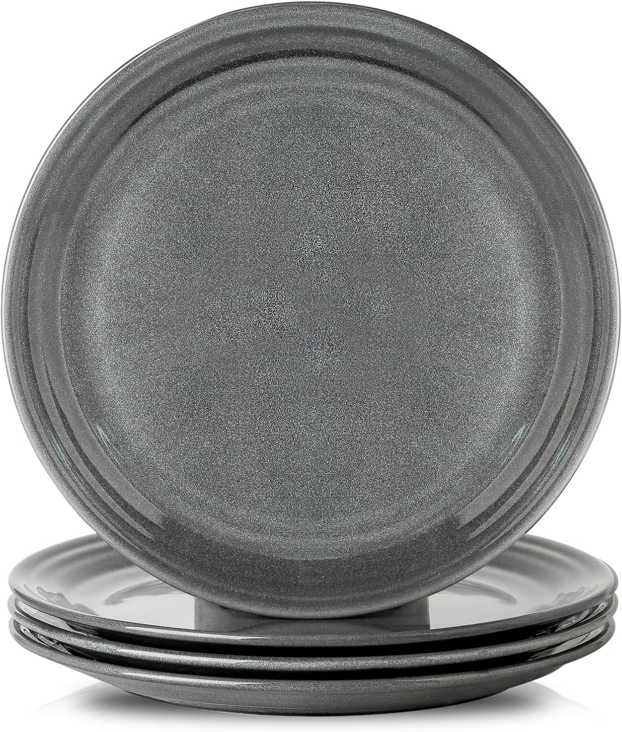 Hasense Dinner Plates, 10 Inch Ceramic Serving Plates for Kitchen, Modern Round Dishes Set of 4, Scratch Resistant Salad Plates, Dishwasher and Microwave Safe, Grey