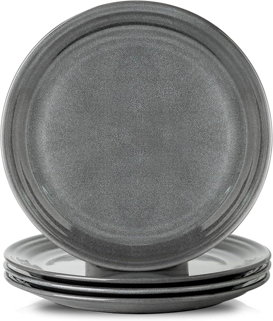 Hasense Dinner Plates, 10 Inch Ceramic Serving Plates for Kitchen, Modern Round Dishes Set of 4, Scratch Resistant Salad Plates, Dishwasher and Microwave Safe, Grey