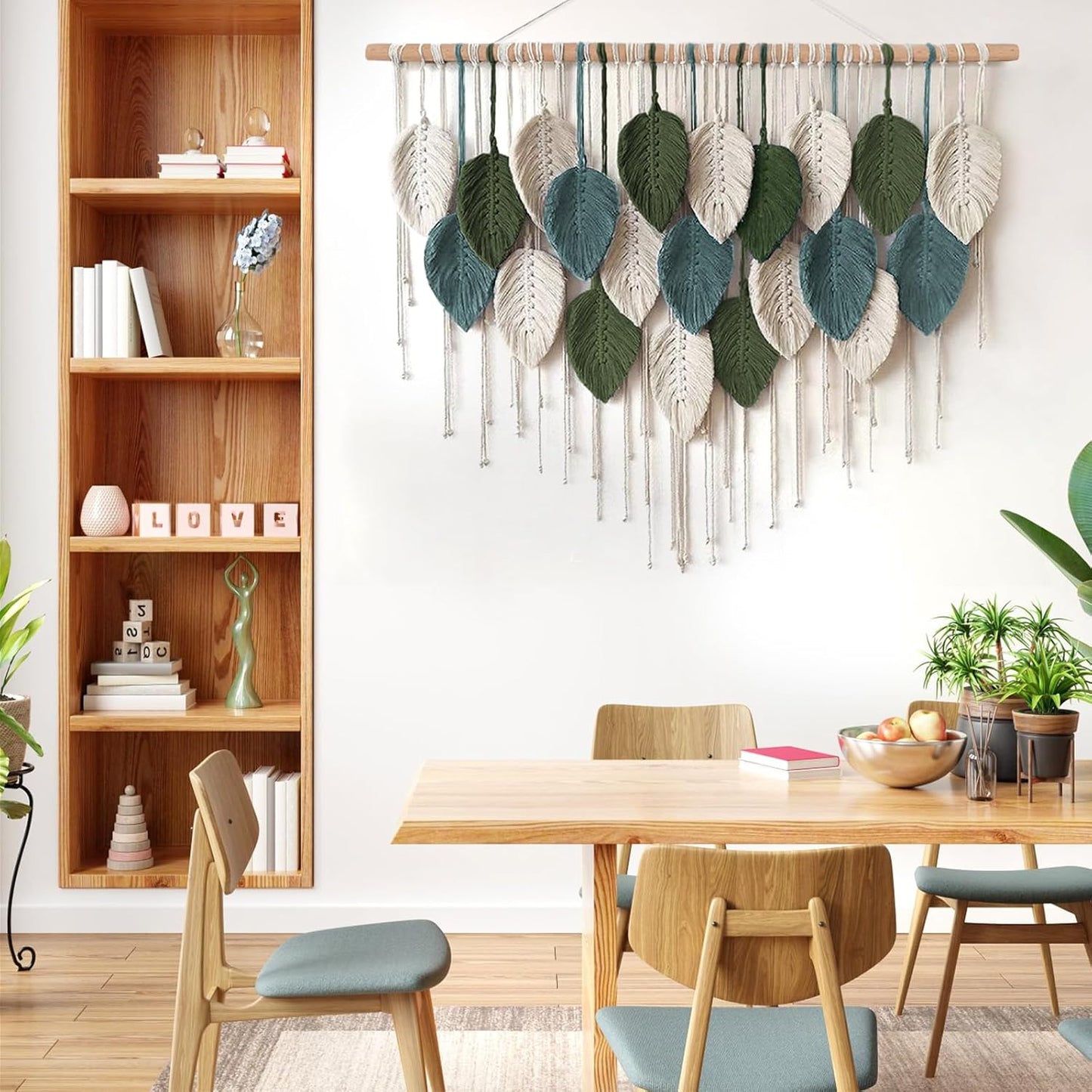 KHOYIME Macrame Wall Hanging Large Boho Home Decor, Bohemian Leaves Tapestry Modern Handmade Yarn Woven Feather Leaf Chic Wall Art Decorations for Bedroom Living Room Nursery Backdrop 39" W X 29.5" L