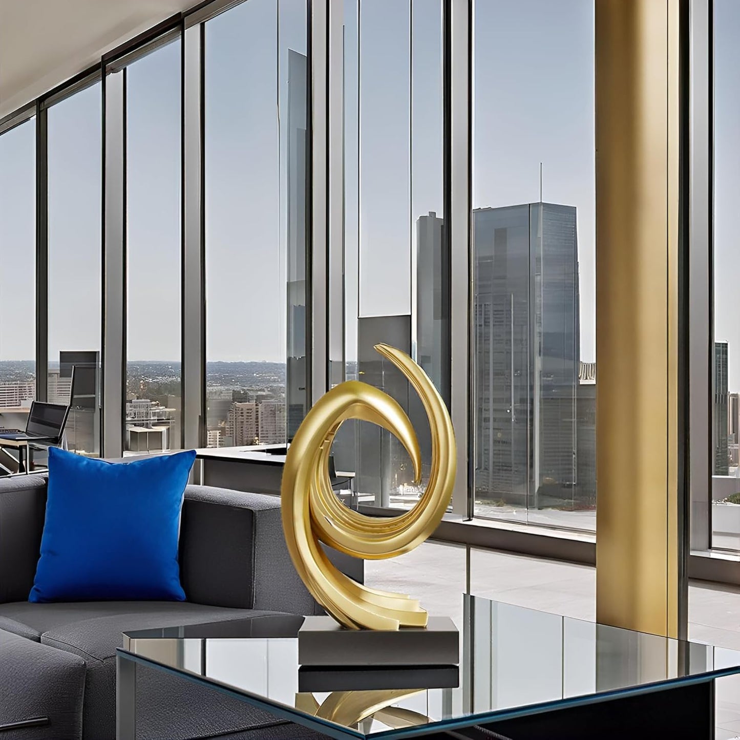 Golden Wave Resin Origami Statue Modern Abstract Home Decoration Emphasizes Abstract Office Desk Carving Table Family Bedroom Living Room Garden Office Golden Stripe Decoration (C)