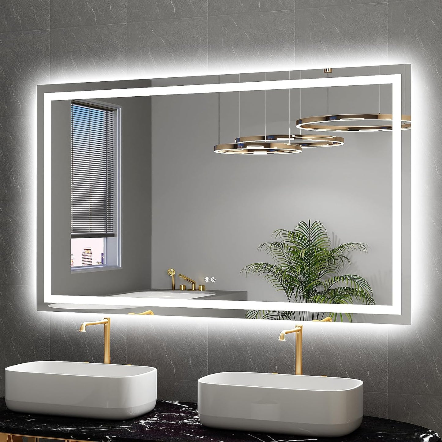 LED Mirror for Bathroom 60x36 Lighted Bathroom Vanity Mirrors with Lights, Brighter Frontlit and Backlit Anti-Fog Mirror, Tempered Glass, Dimmable 3 Colors Light Modes, Memory Function