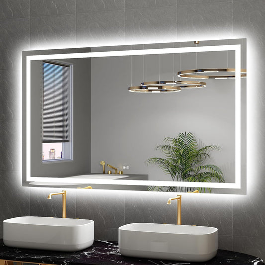 LED Mirror for Bathroom 60x36 Lighted Bathroom Vanity Mirrors with Lights, Brighter Frontlit and Backlit Anti-Fog Mirror, Tempered Glass, Dimmable 3 Colors Light Modes, Memory Function