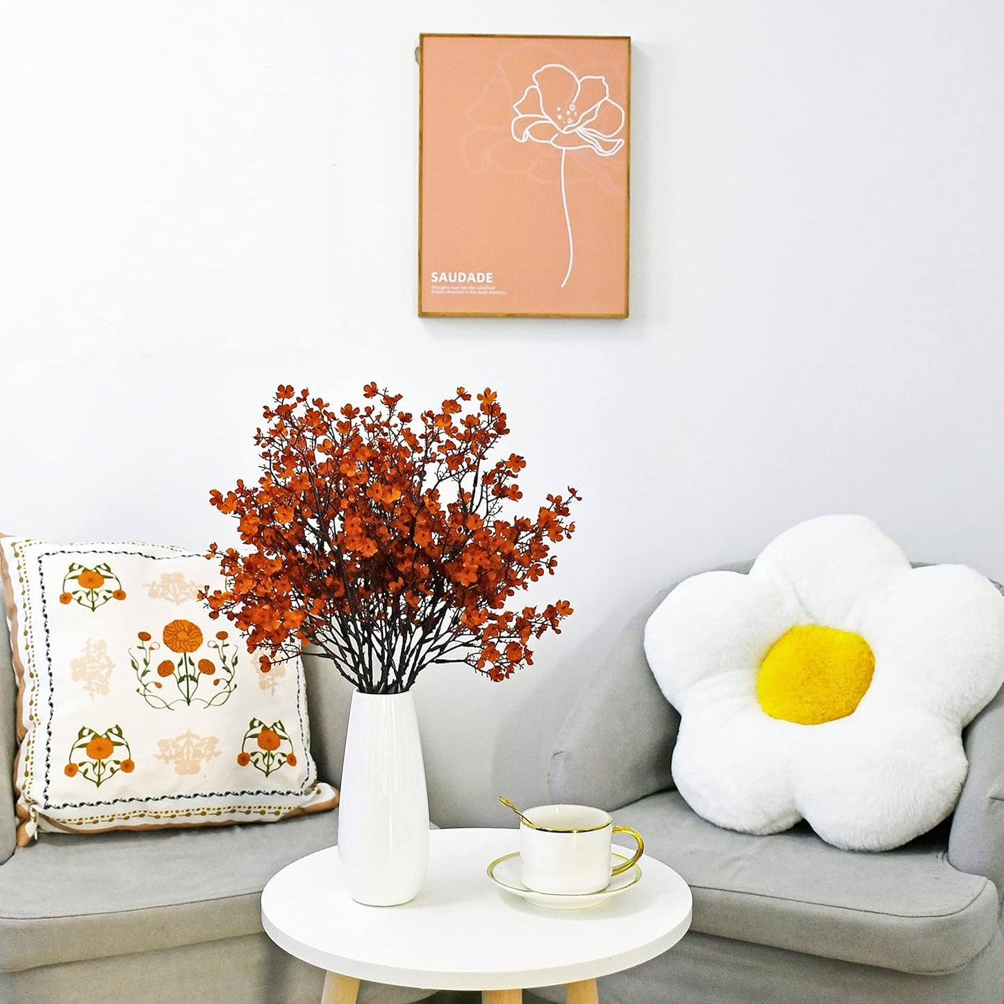 Mandy's Burnt Orange Artificial Baby’s Breath Flowers 6 Bundles Silk Gypsophila with Bendable Stems for Fall Centerpiece Wedding Decor and Table Arrangements