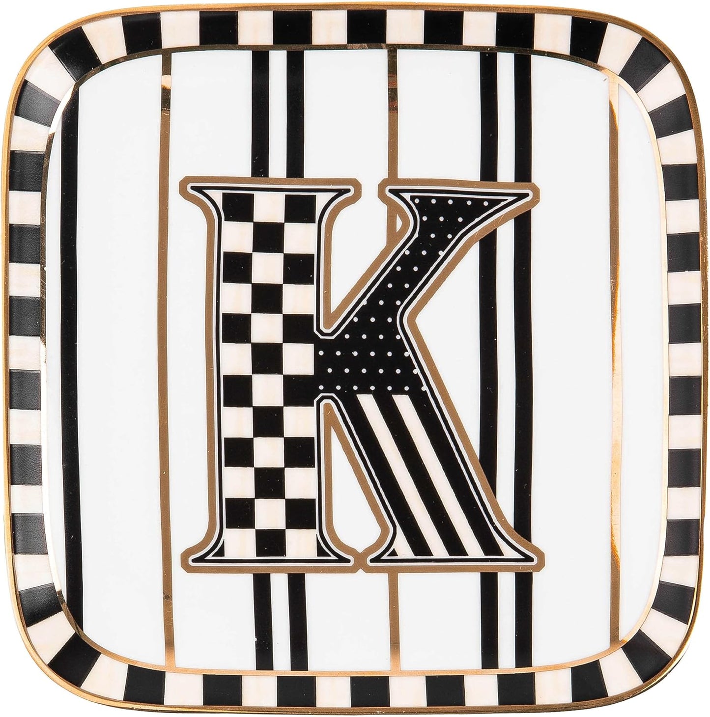 MACKENZIE-CHILDS Monogram Dish, Decorative Ceramic Letter Plate, 5 3/4" Square, K