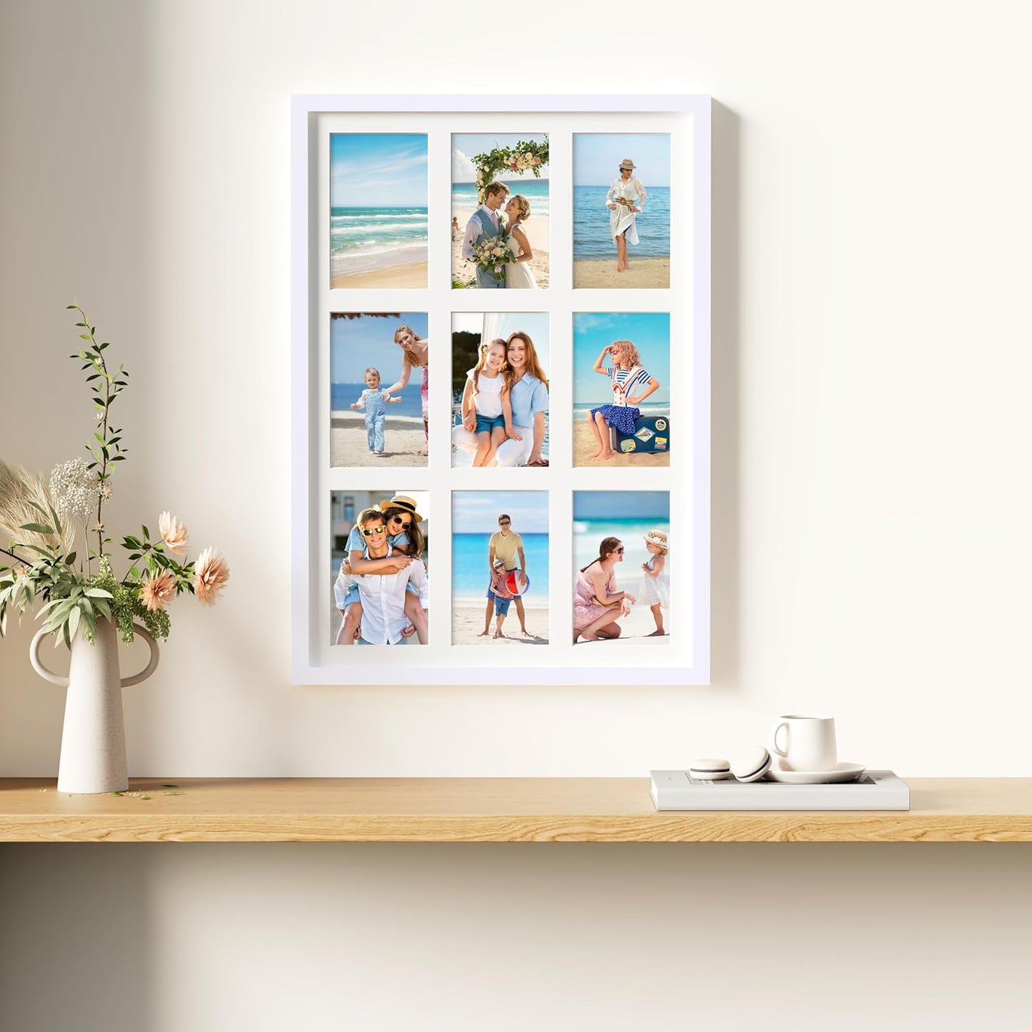 decorUhome 14x20 Picture Frames Collage Wall Decor, Display 9Pcs 4x6 Photos with Mat or 1Pcs 14x20 Unmatted, 9 4x6 Collage Picture Frames for Wall Mounting, White