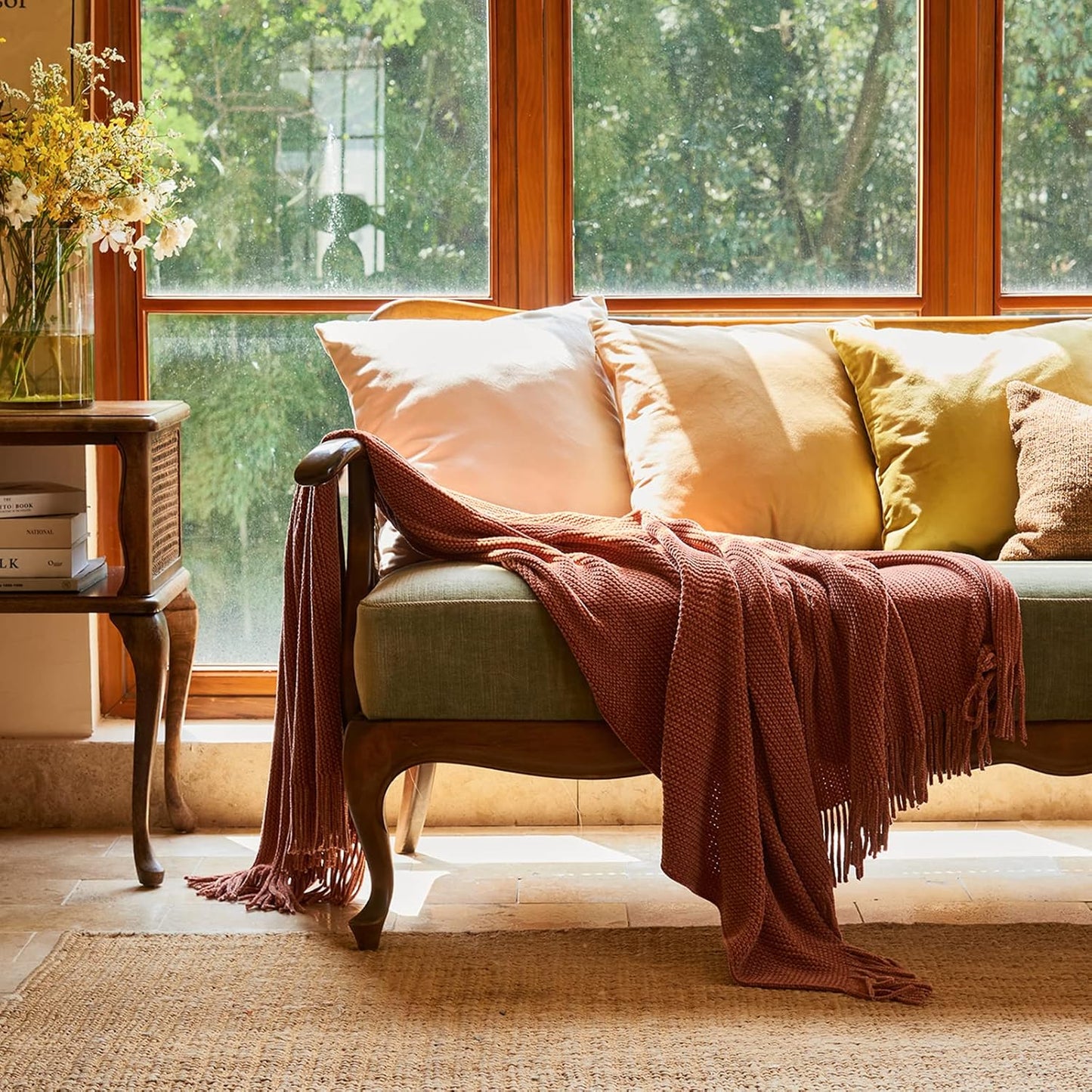 lifein Throw Blanket for Couch, Soft Boho Decor Bed Throw,Cozy Burnt Orange Chenille Knitted Small Farmhouse Lightweight Throw (Rust,60 * 80")