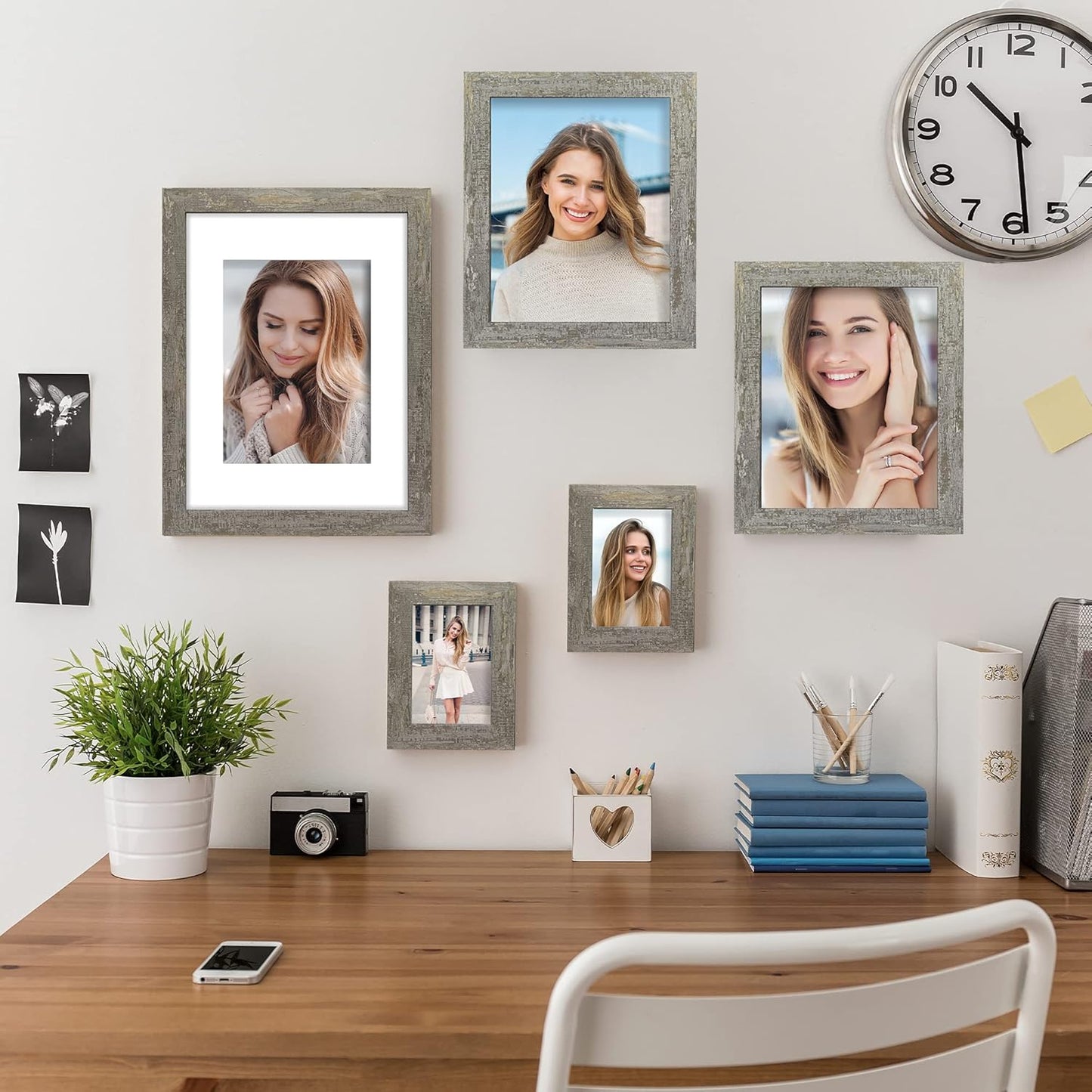 iRahmen 5x7 Picture Frame Set of 4, High Definition Glass Distressed Moss Green Frame, 5 x 7 Wood Photo Frames for Tabletop Display and Wall Mounting