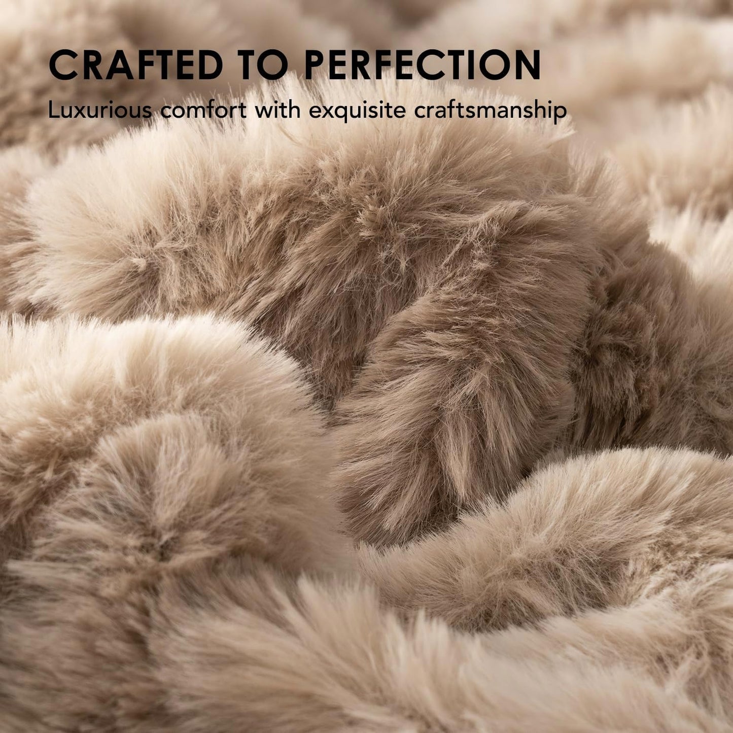 EVERGRACE Luxurious Soft Faux Rabbit Fur Throw Blanket, Cozy Fuzzy Plush Warm Throws for Couch Bed Sofa Chair Home Decor, Ruched Bubble Fluffy Blanket with Reversible Velvet, 50" x 60", Beige