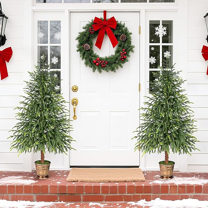 4FT Norfolk Pine Tree with Pot - Christmas Tree with Real Touch PE Branch Tips for Front Porch, Kitchens, Home Indoor Outdoor Xmas‌ Decor