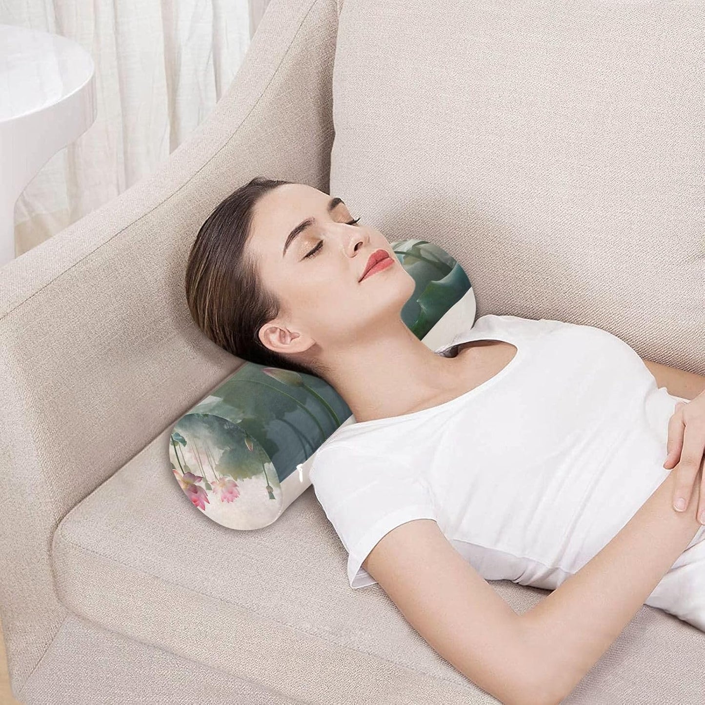 Flower Bolster Pillow, Round Pillow for Bed with Removable Washable Cover, Cylinder Pillows for Head, Neck, Back and Legs Cervical Neck Sleeping 5.5 x 17 Inch