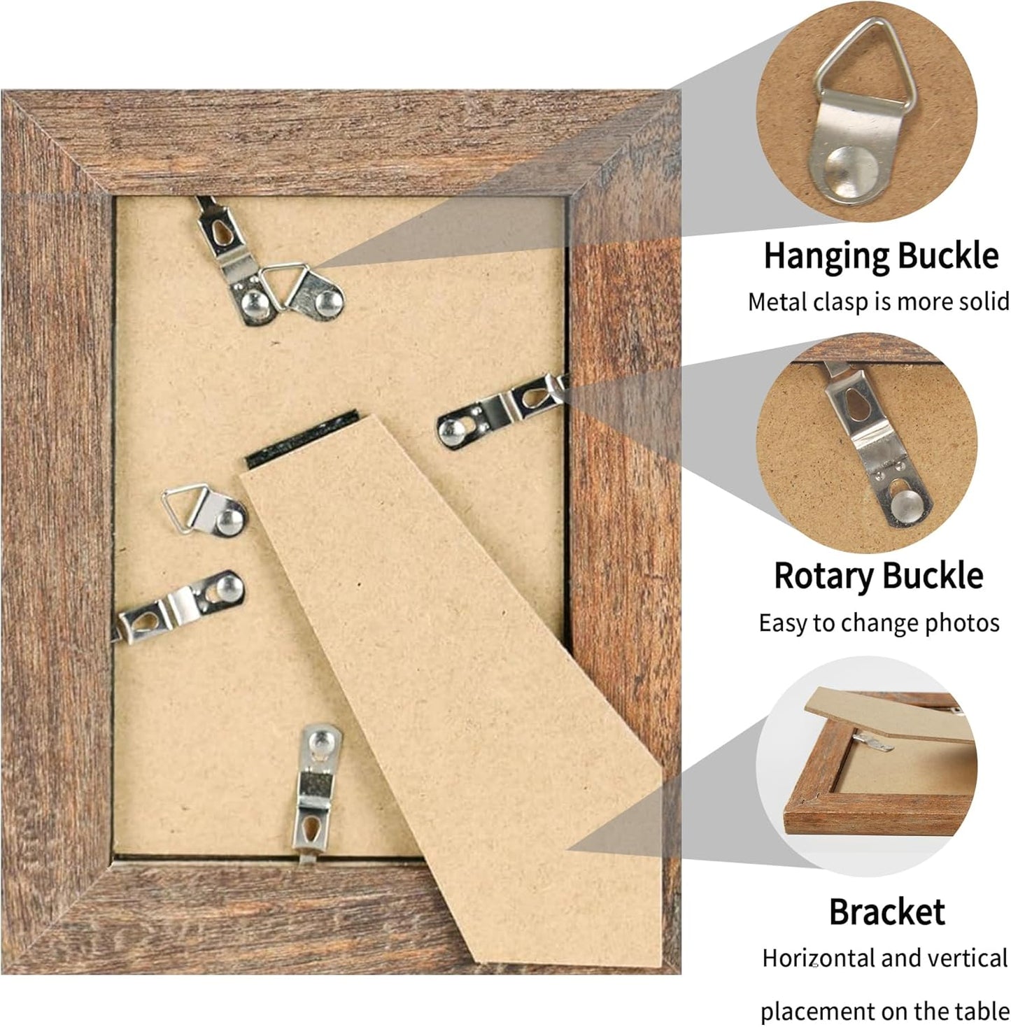 iRahmen 5x7 Picture Frame Set of 2, Rustic Brown Frame with High Definition Glass, Display Pictures 4x6 with Mat or 5 x 7 without Mat, Wood Photo Frame for Table top and Wall Mounting