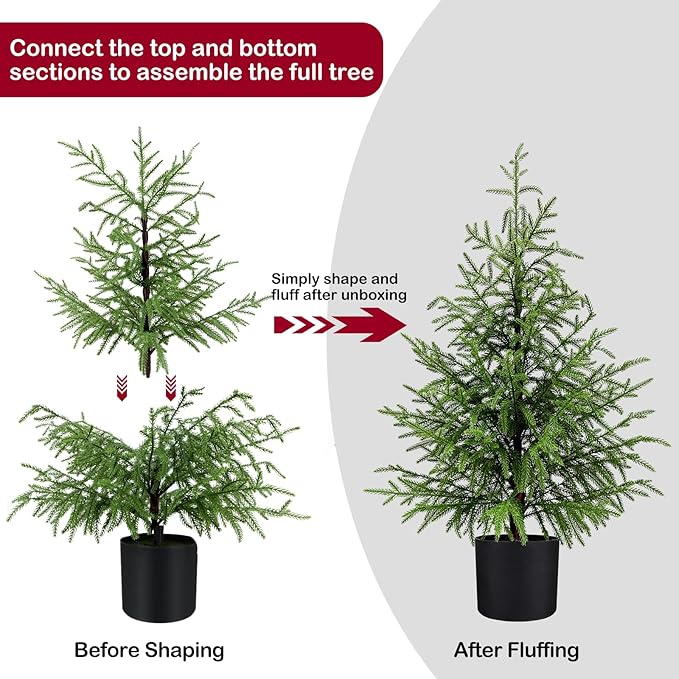 3FT Artificial Norfolk Pine Christmas Tree Real Touch Faux Tree with Black Pot, Realistic Indoor Holiday Decor for Christmas Entryway, Living Room & Office