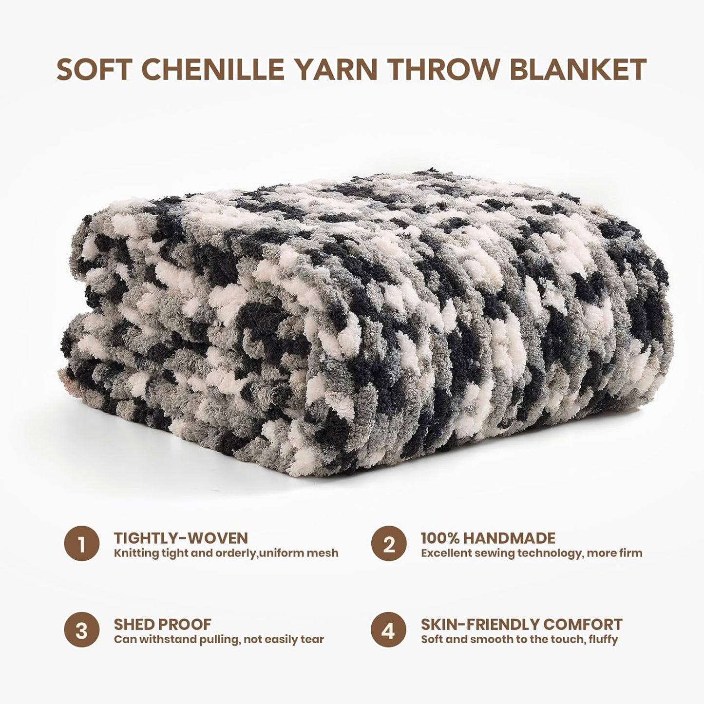 L'AGRATY Chunky Knit Blanket Throw: 50''x60'' Chenille Chunky Knitted Throw Blankets for Bed Couch - Handmade Thick Cable Knit Blanket - Large Crochet Rope Blankets for Home Decor