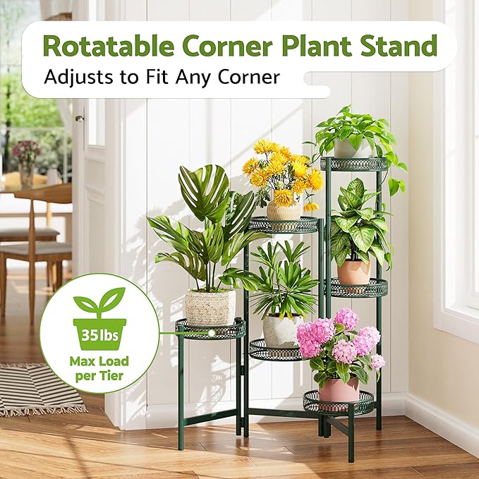 Metal Plant Stands Indoor Outdoor, 6 Tier Plant Stand Corner Plant Shelf, Folding Tall Plant Rack, Heavy Duty Iron Flower Display Holder Stand for Living Room Patio Porch Balcony - GreenFlower
