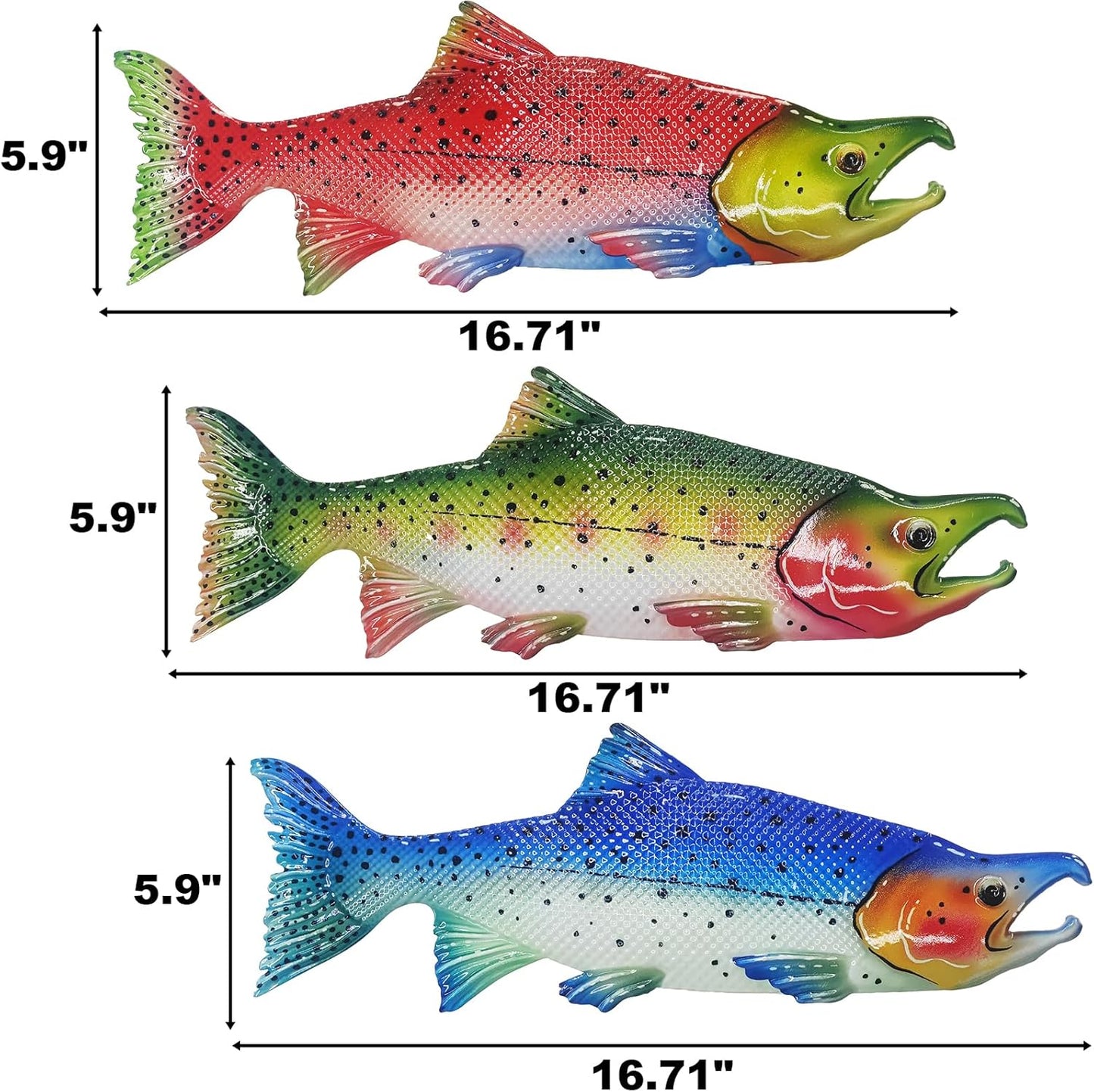 Metal Fish Wall Decor Outdoor Colorful Fish Coastal Ocean Sea Wall Art Sculptures Hanging Decorations for Bedroom, Living Room, Garden, Fence, Patio Set of 3